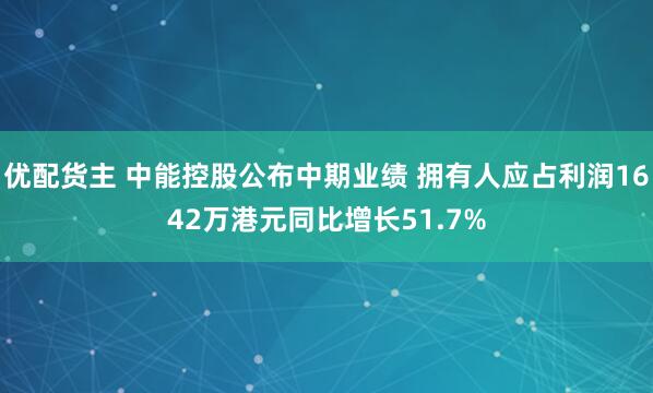 优配货主 中能控股公布中期业绩 拥有人应占利润1642万港元同比增长51.7%